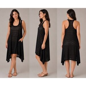 J Valdi Black Chevron Mesh Swim Cover Up Dress Racerback Womens Large 13156